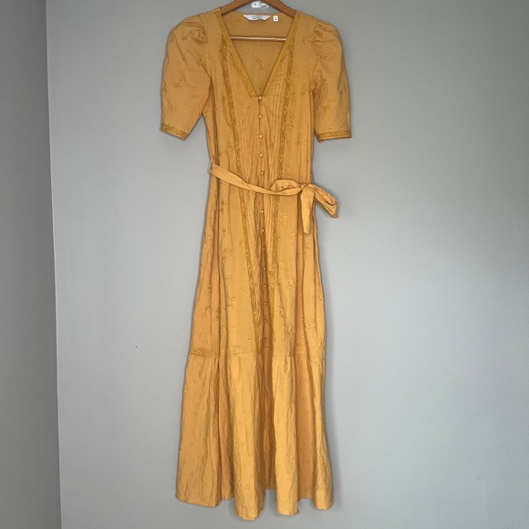 & Other Stories Dress Size 0 Yellow‎ Cotton Summer Maxi Floral Prairie Boho - Picture 2 of 7